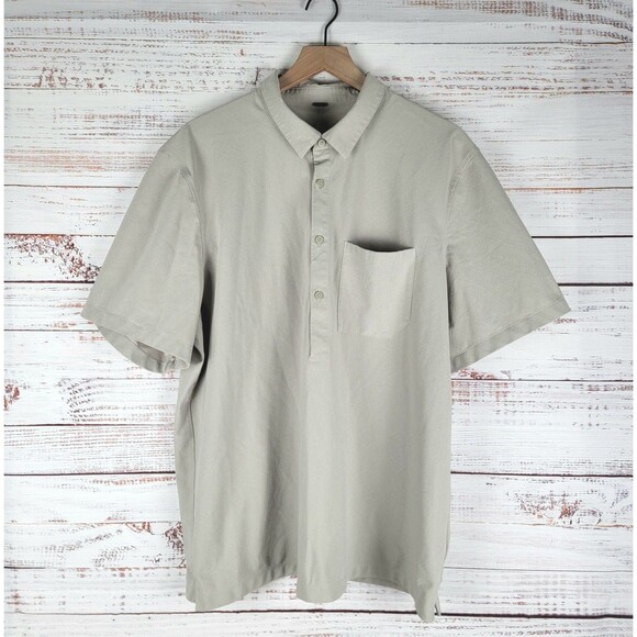 Lululemon Woven Air Popover Shirt Button Up Mens Size XXL Pocket Greige Casual - Picture 1 of 6
